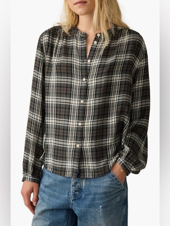 Faherty Tops - Faherty Drift Plaid Button-Up Shirt in Timberwood Plaid Size S Modal Linen